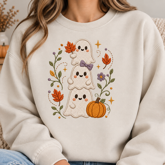 Ghost Pumpkin Embroidered Crewneck