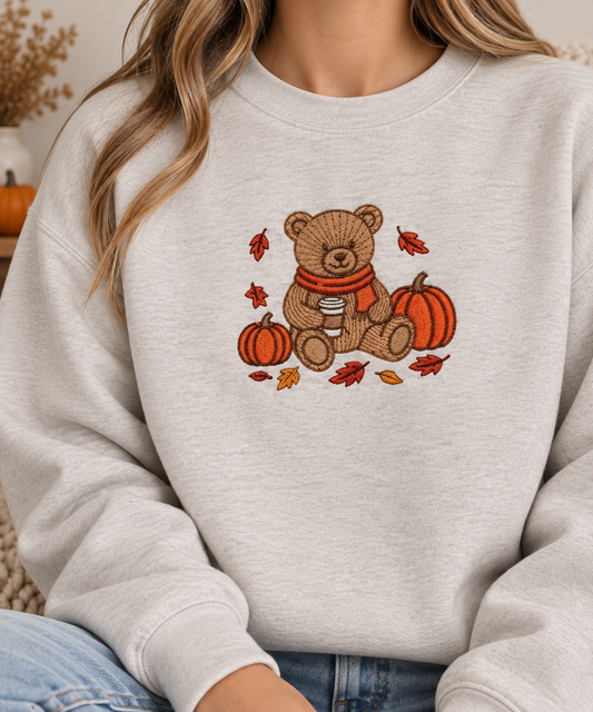 Pumpkin Bear Embroidered Crewneck